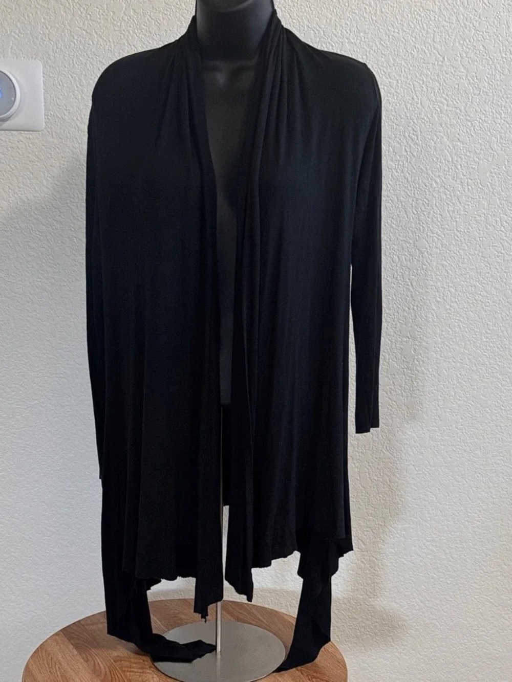 Black Open-Front Draped Cardigan